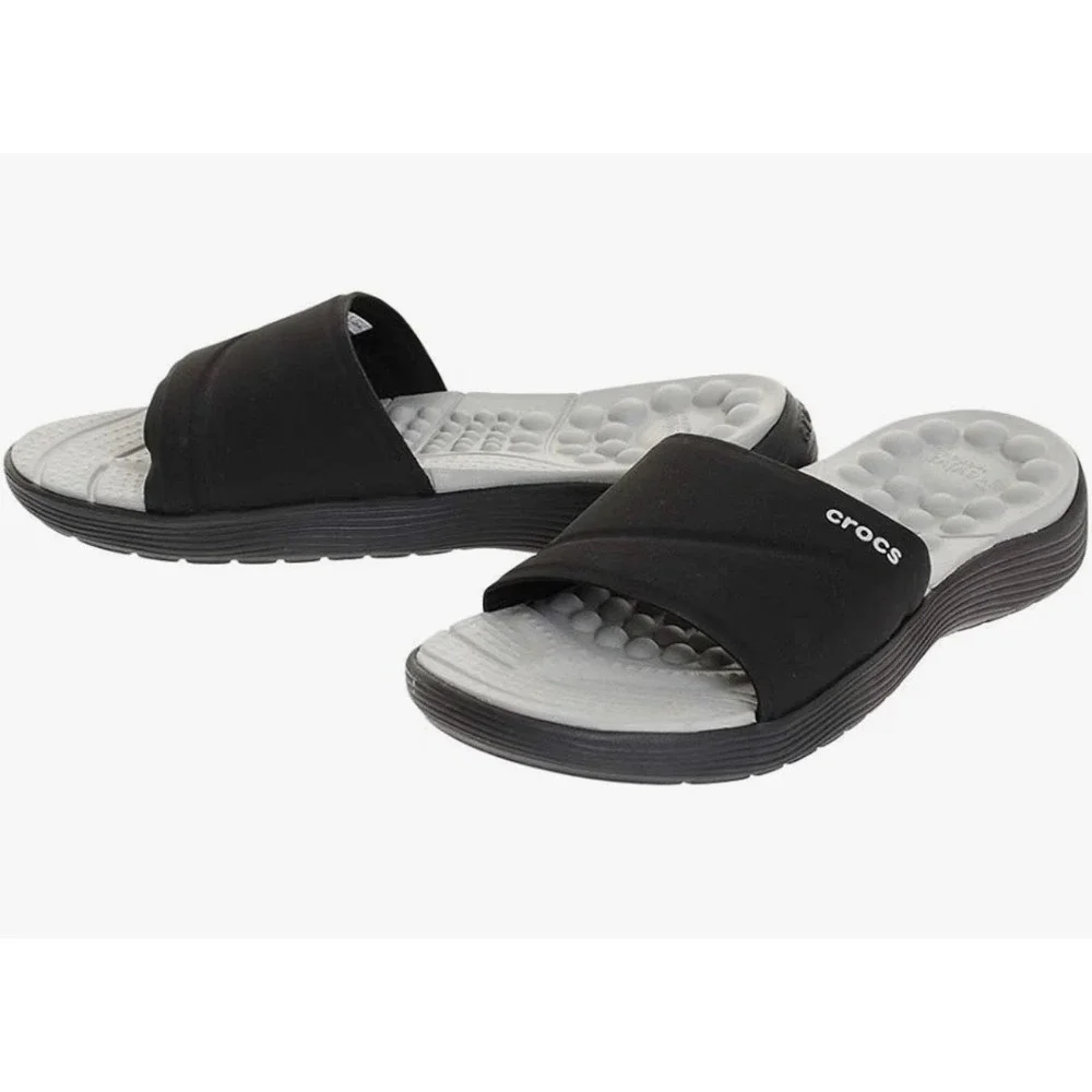 Crocs Reviva Slide Sandals Mens 10 Womens 12 Black Grey Massage Pod Athletic